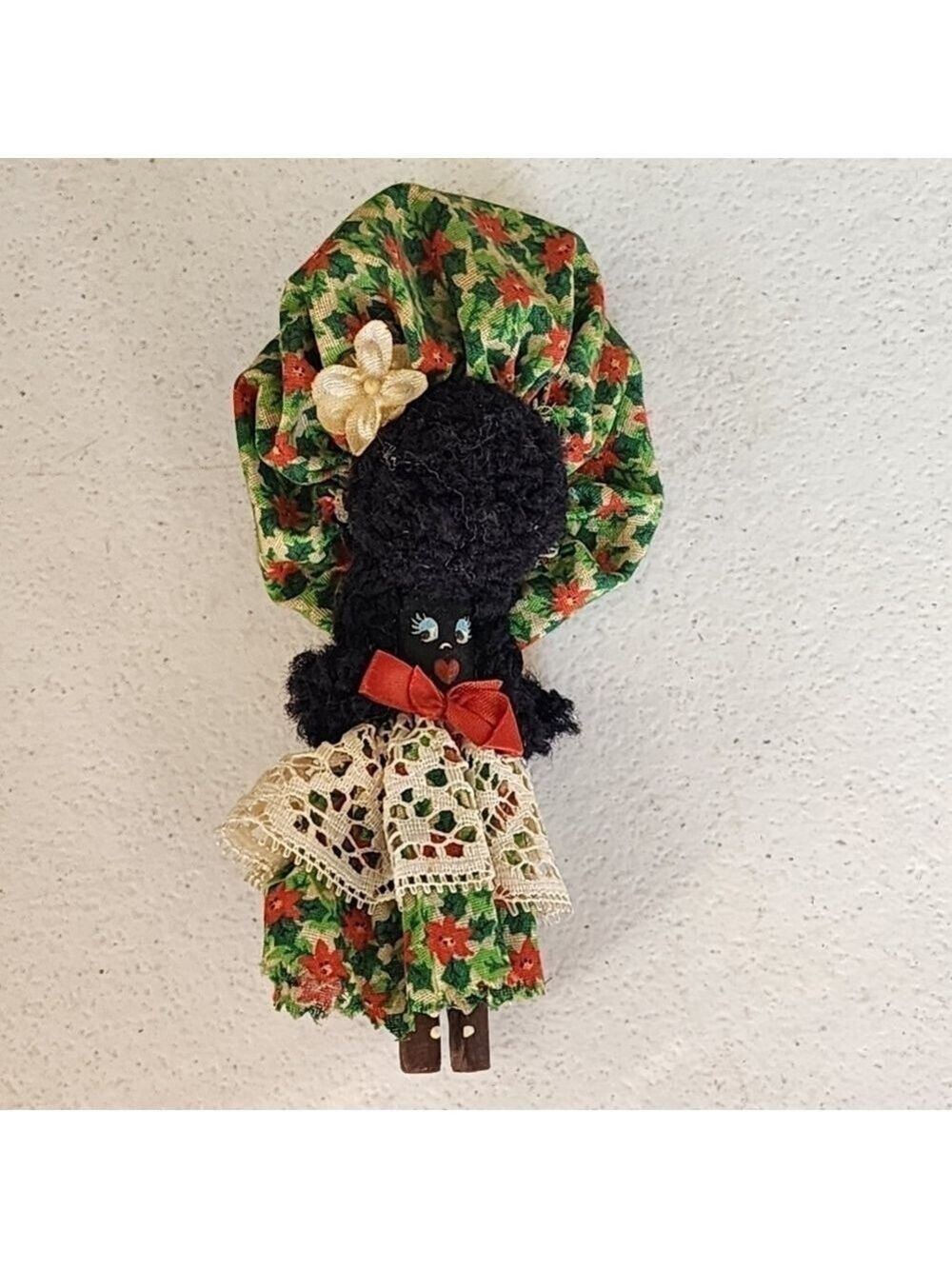 Vintage Black Americana African American clothespin girl figure doll miniature